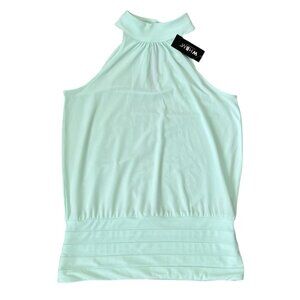 NEW WHBM Green Sleeveless Mock Neck Halter Blouse XXS Reg. $44